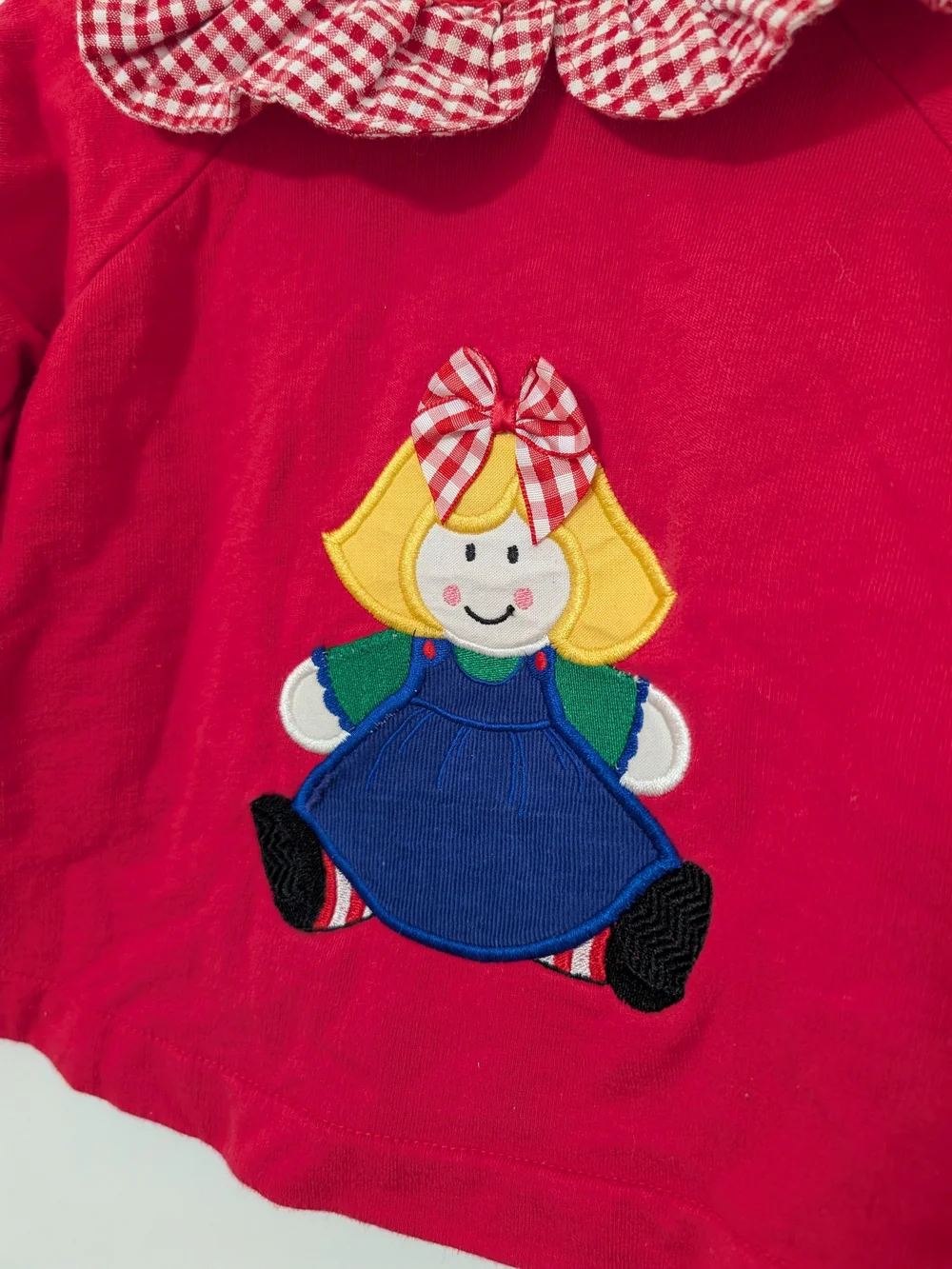 Vintage Austin & Ashley 18M Red Gingham Rag Doll Applique Top Made USA